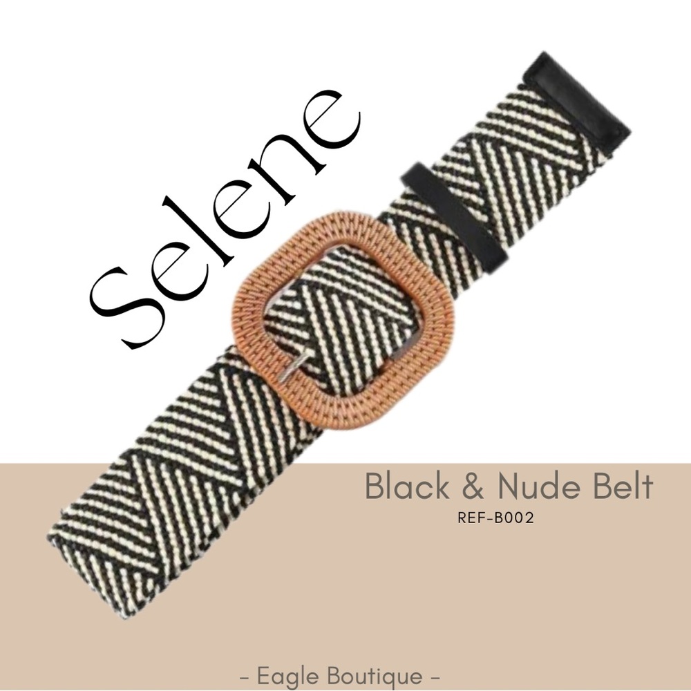 Black and Nude Belt with Woven Buckle